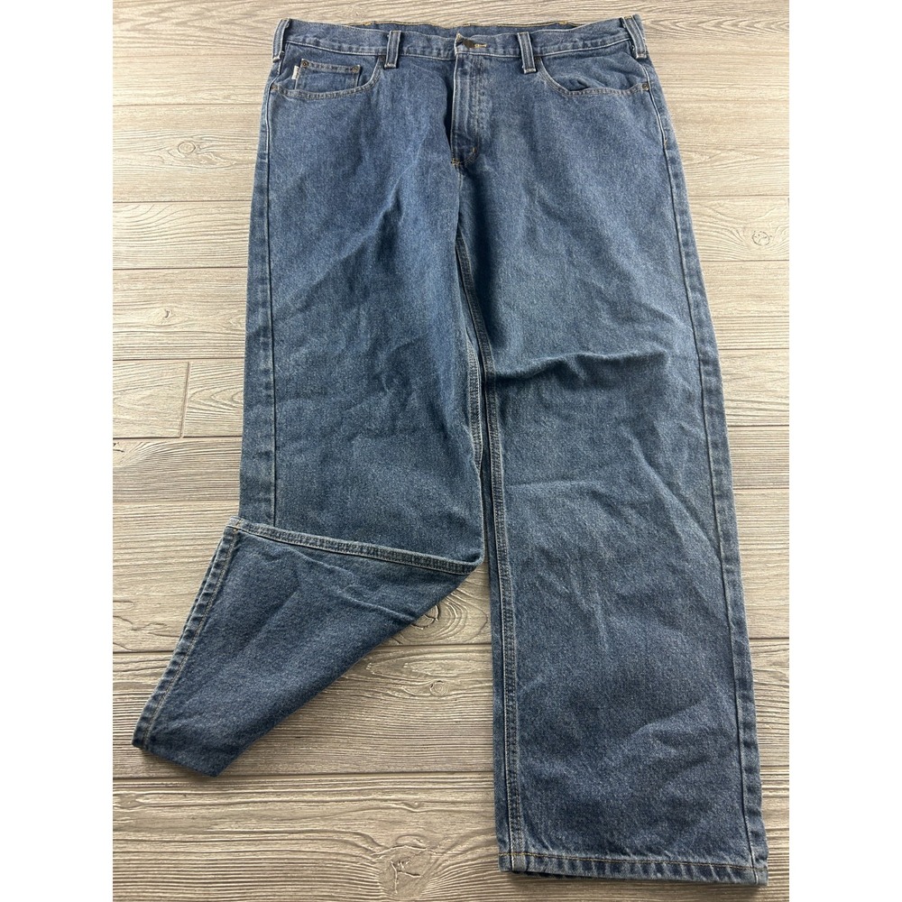 Carhartt B460 DPS Relaxed Fit 40X30 Mens Denim Jeans Leather Logo Patch Blue
